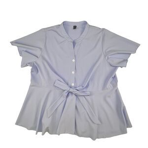 SHEIN Blouse Womens 4X Light Blue Mandarin Neck Tie Front Dressy Office Work Top